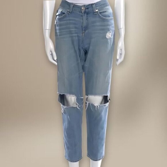 rag & bone Denim - Rag & Bone Straight Leg Jeans Low Rise Cropped Distressed Blue Light Wash W 26